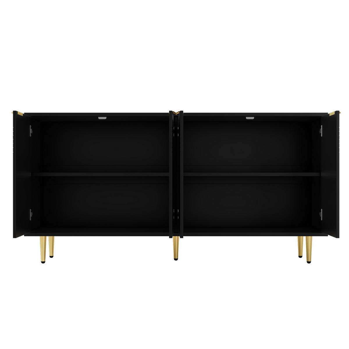 SIDEBOARD schwarz & gold-details mit 4 türen & 3d-rillen-design - Schwarz, Holzwerkstoff (160/80/40cm) - Urban Meuble