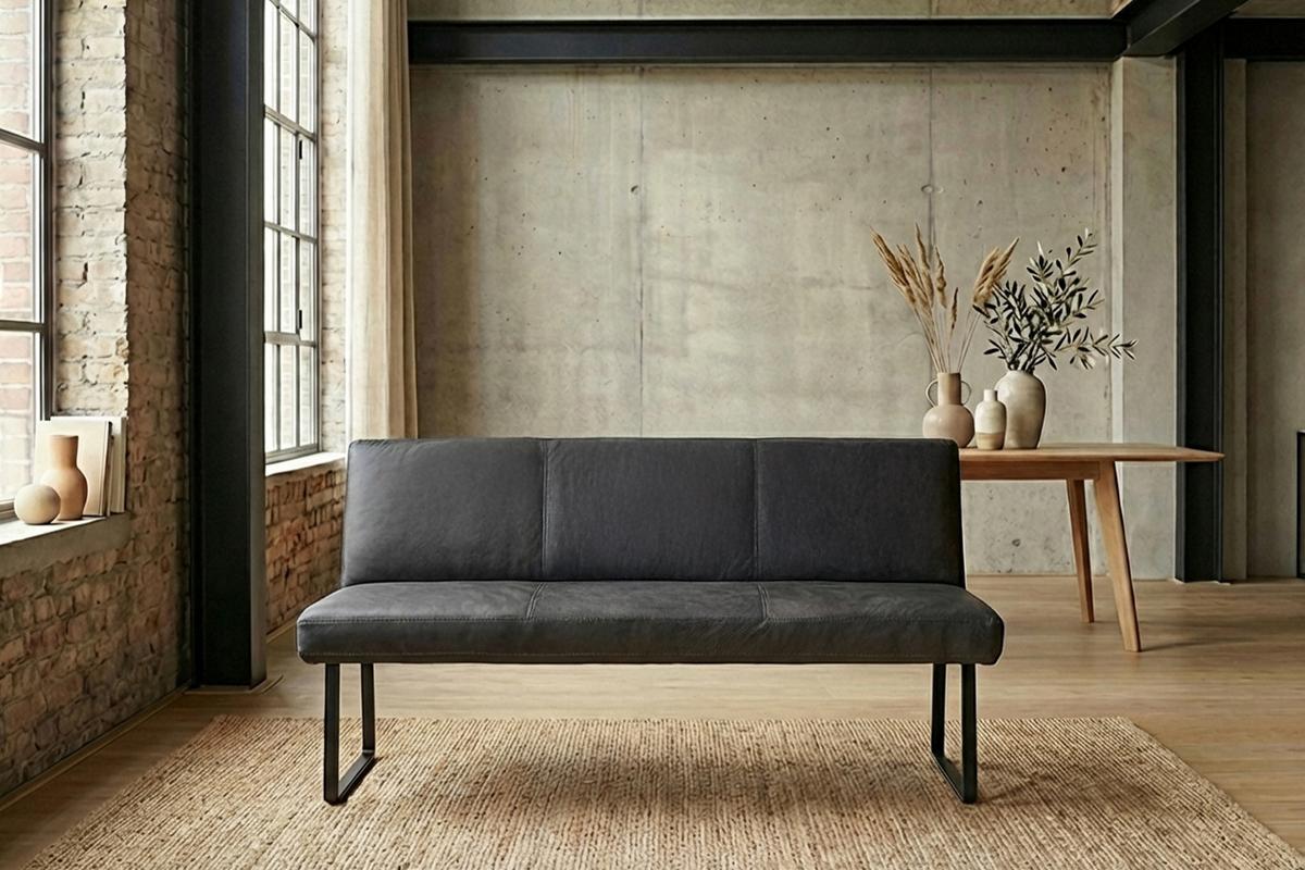 ESSZIMMERBANK ELEEN Schwarz Leder - Schwarz, Leder (143/85/69cm) - KAWOLA
