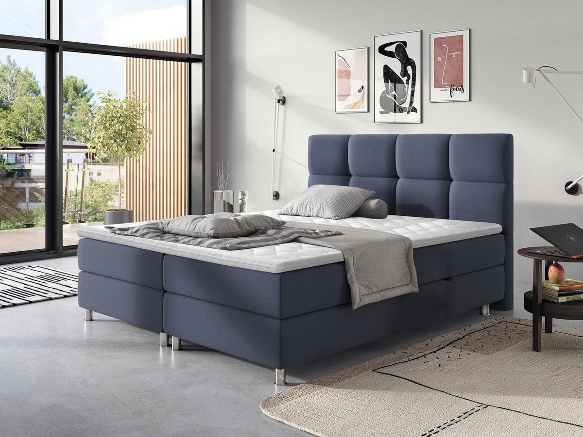 BOXBETT Dave - H3 - Blau/Chromfarben, Holz/Textil (160/200cm) - MIRJAN24