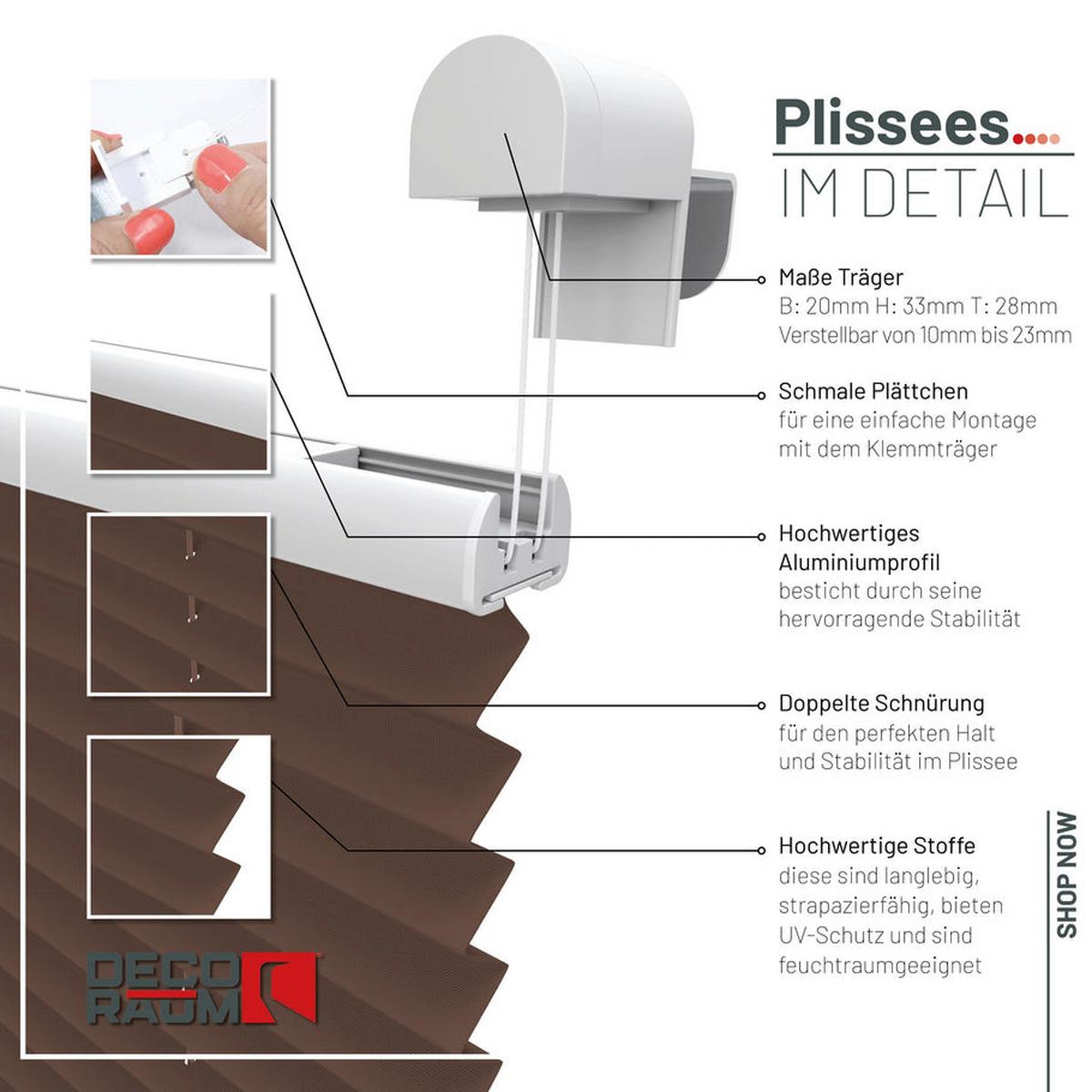 PLISSEE Basic 70 x 210cm Klemmfix ohne Bohren - Braun, Textil (70/210cm) - Deco-Raum