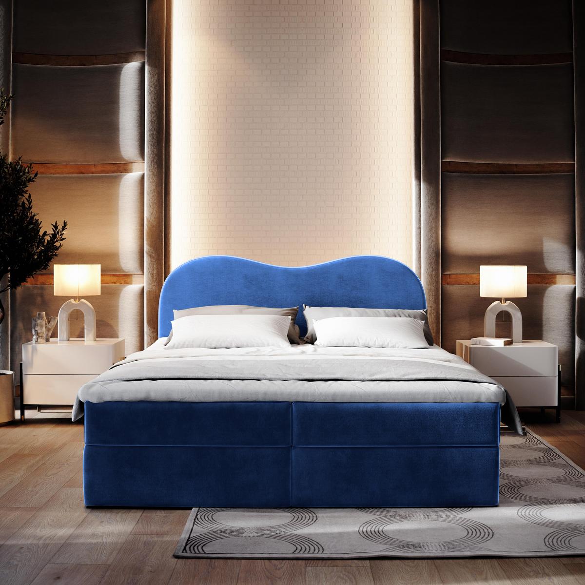 BOXBETT FLUVIA M 160x200 cm mit Matratze und Topper - Blau - Blau, Holz (160/200cm) - MASSENO
