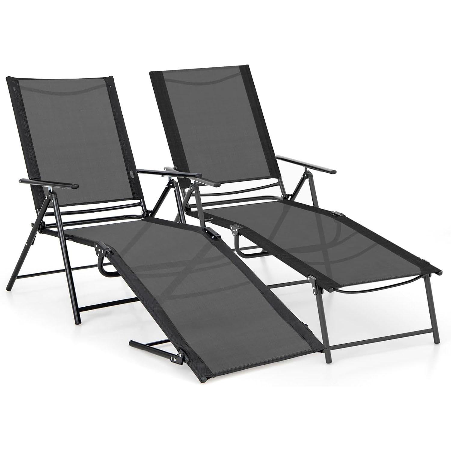 SONNENLIEGE Schwarz(2er-Set) - Schwarz, Metall (189/65/64cm) - COSTWAY