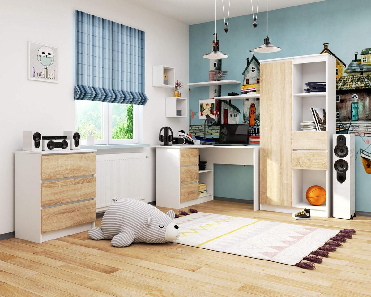 SCHREIBTISCH Weiß, Eiche Sonoma 77/124/85 - Weiß, Holzwerkstoff (160/70/77cm) - RAUMHIRSCH FURNITURE