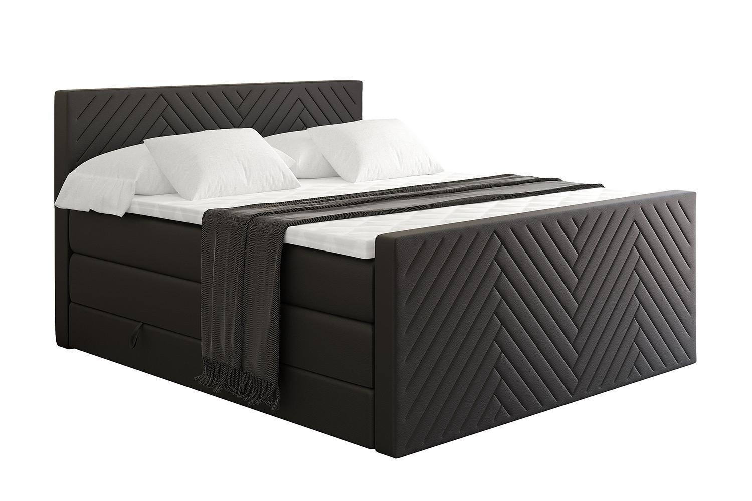 BOXSPRINGBETT mit Matratze und Lattenrost - VEXA-Z KING-140x200 - Schwarz Kunstleder - Schwarz, Holzwerkstoff (140/200cm) - ALTDECOR