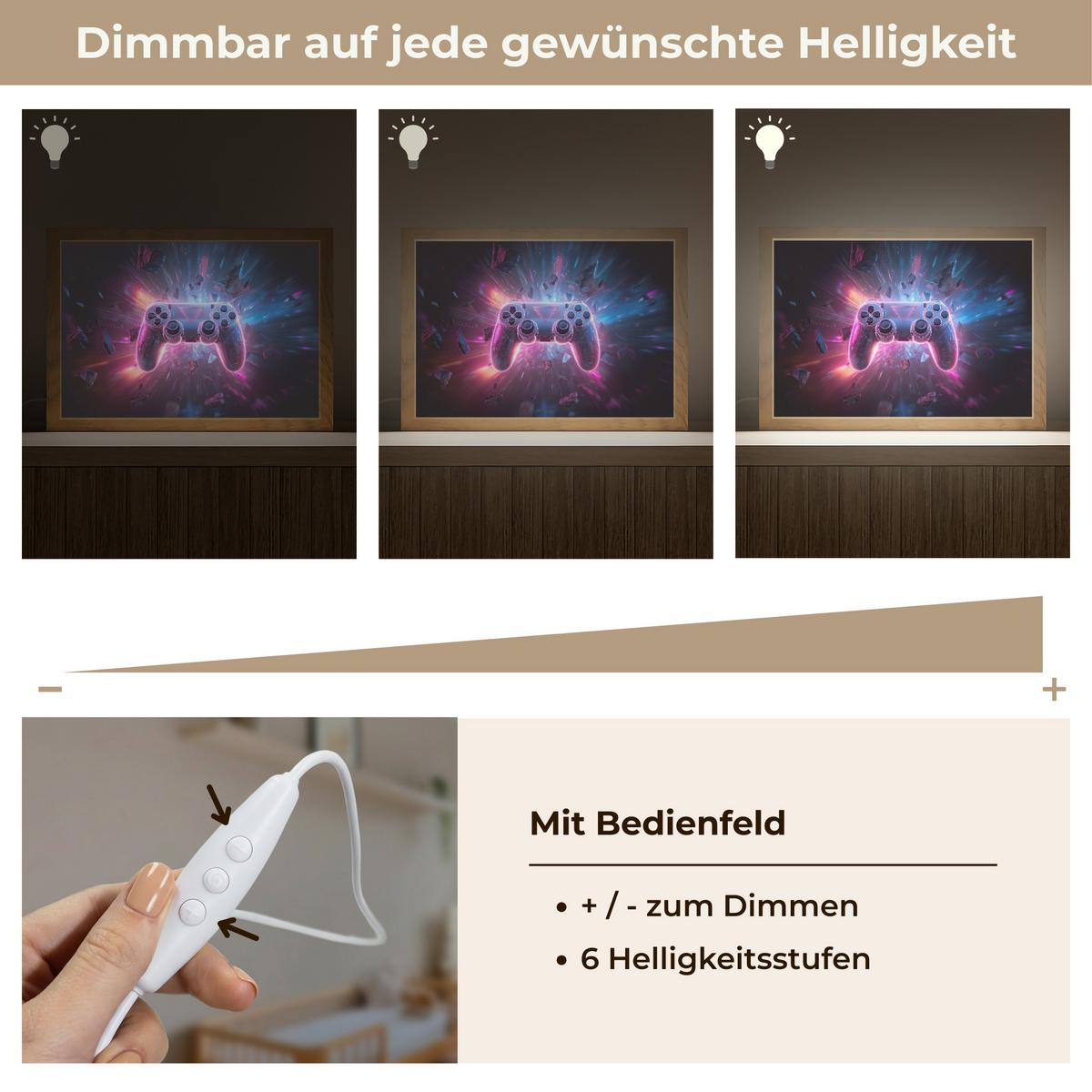NACHTTISCHLAMPE Controller - Neon - Explosion - Abstrakt 30x20 cm - Violett, Holzwerkstoff (8/30/20cm) - OnlyWow
