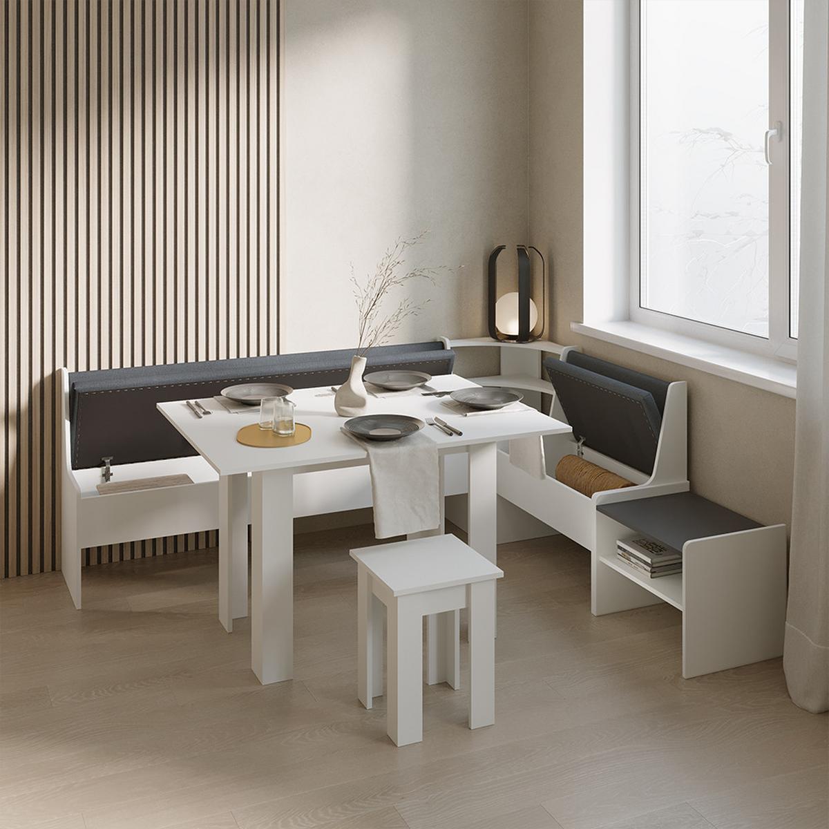 ECKBANKGRUPPE Tiberio Weiß 210 x 120 cm mit Tisch - Weiß, Holzwerkstoff (210/80/120cm) - Livinity®
