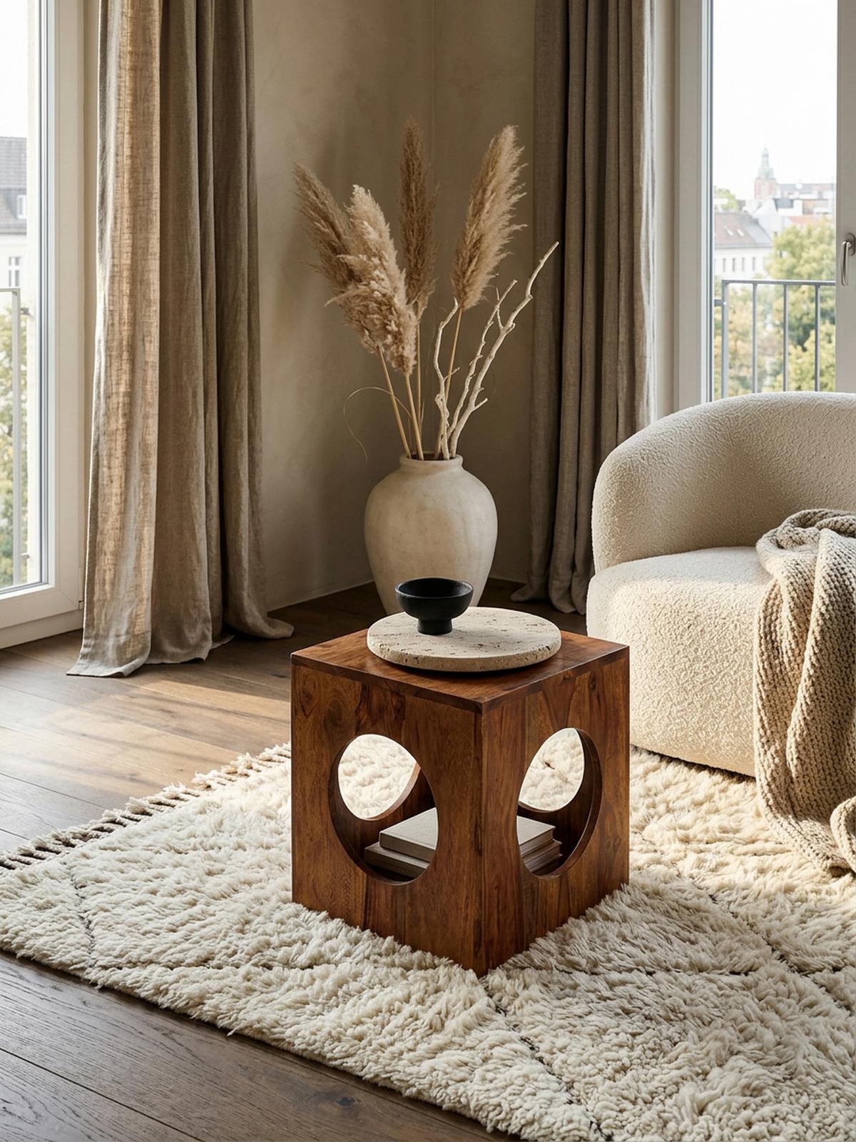 BEISTELLTISCH – Massivholz quadratisch Cube Design mit Stauraum handgefertigt - Braun, Holz (35/35/35cm) - KADIMA DESIGN