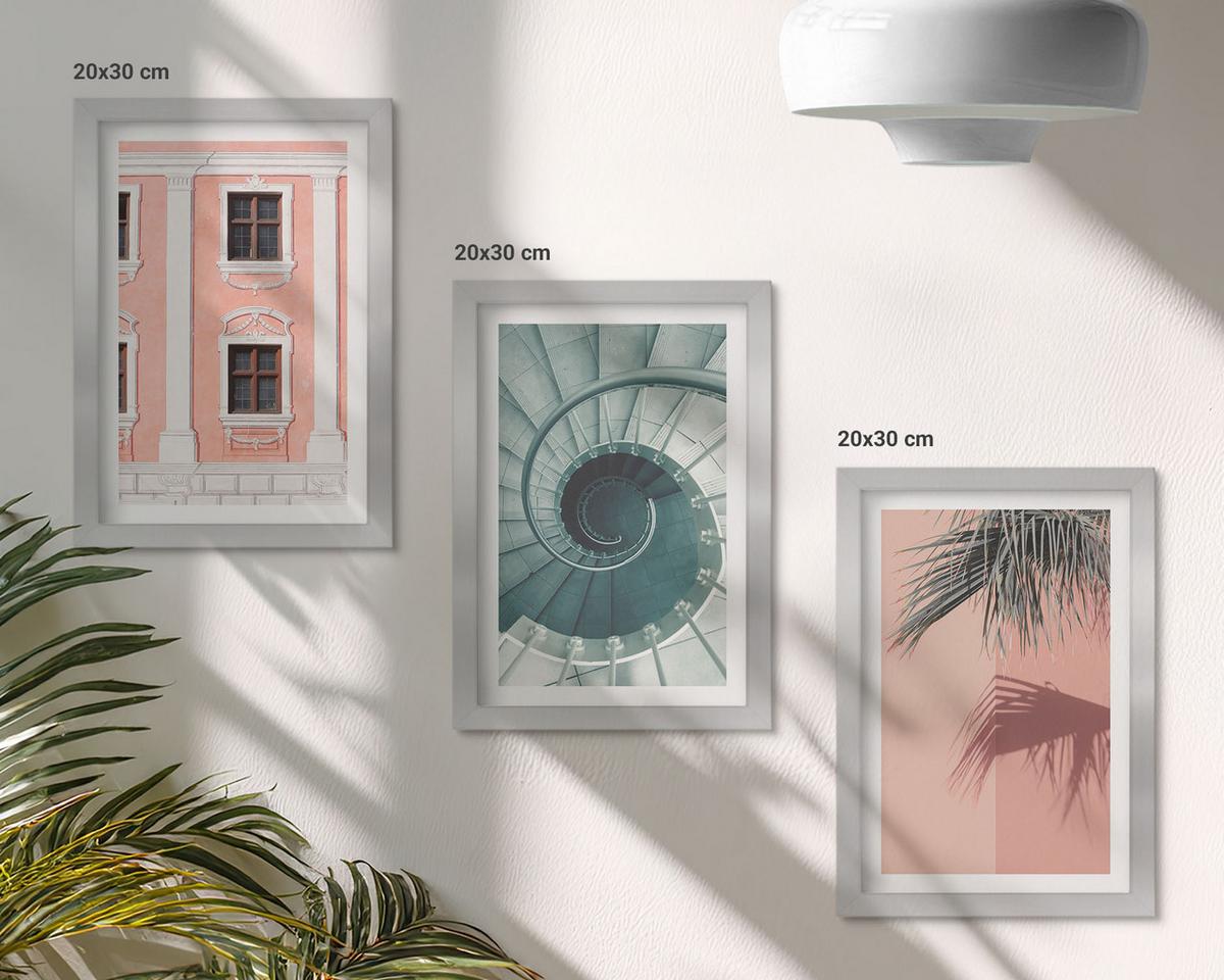 BILDER SET 3er Set - 20x30 cm Silberner Rahmen - Pastellfarbene Spiralarchitektur - Silberfarben, Kunststoff (20/30cm) - TULUP