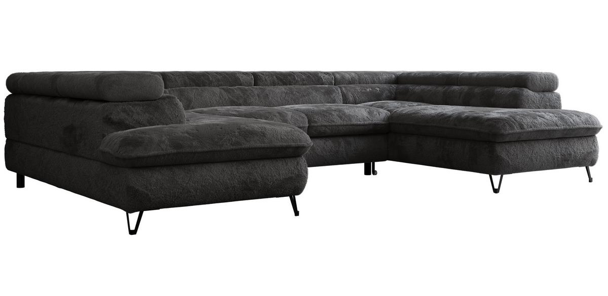 WOHNLANDSCHAFT PETER U Plüsch Anthrazit - Anthrazit/Schwarz, Textil/Metall (346/76/208cm) - MKS