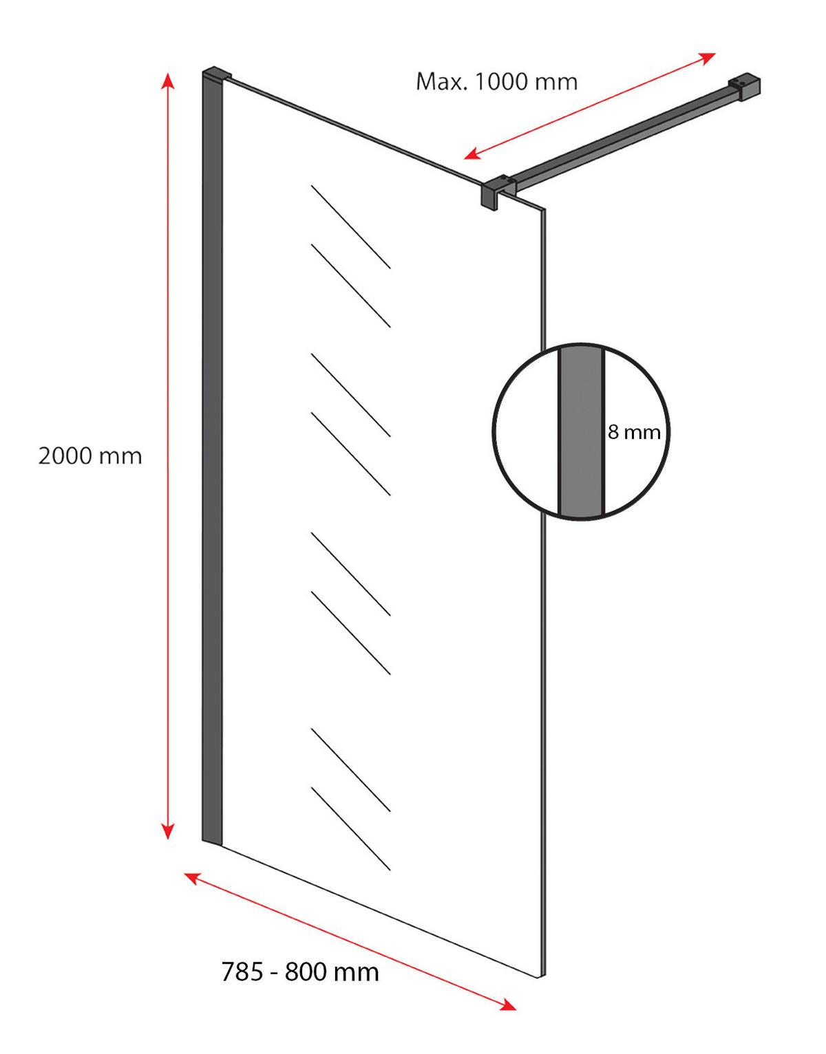 DUSCHWAND Rizani - 80 x 200 cm - Schwarz - Walk-In Duschabtrennung aus Rauchglas - Anthrazit/Schwarz, Glas (80/200cm) - Badplaats