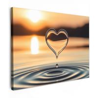 LEINWANDBILD Herz - Wasser - Sonnenuntergang - Natur - Zen Wandbilder 80x60 cm - Bernsteinfarben, Textil (80/60cm) - MuchoWow