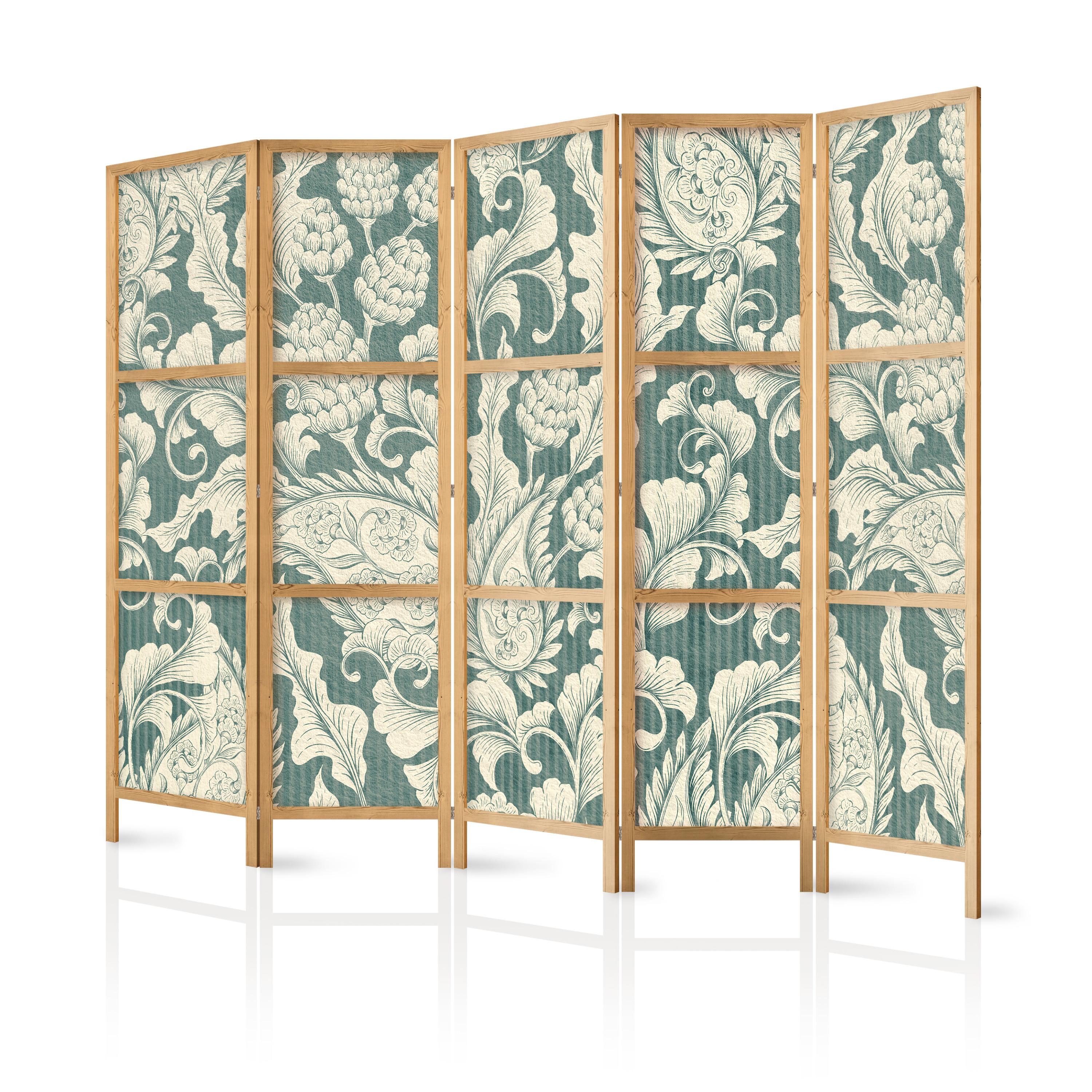 PARAVENT Japanischer 5-tlg 225x172 cm Pflanzen Ornamente - Multicolor, Holz/Textil (225/172/3cm) - Muralo