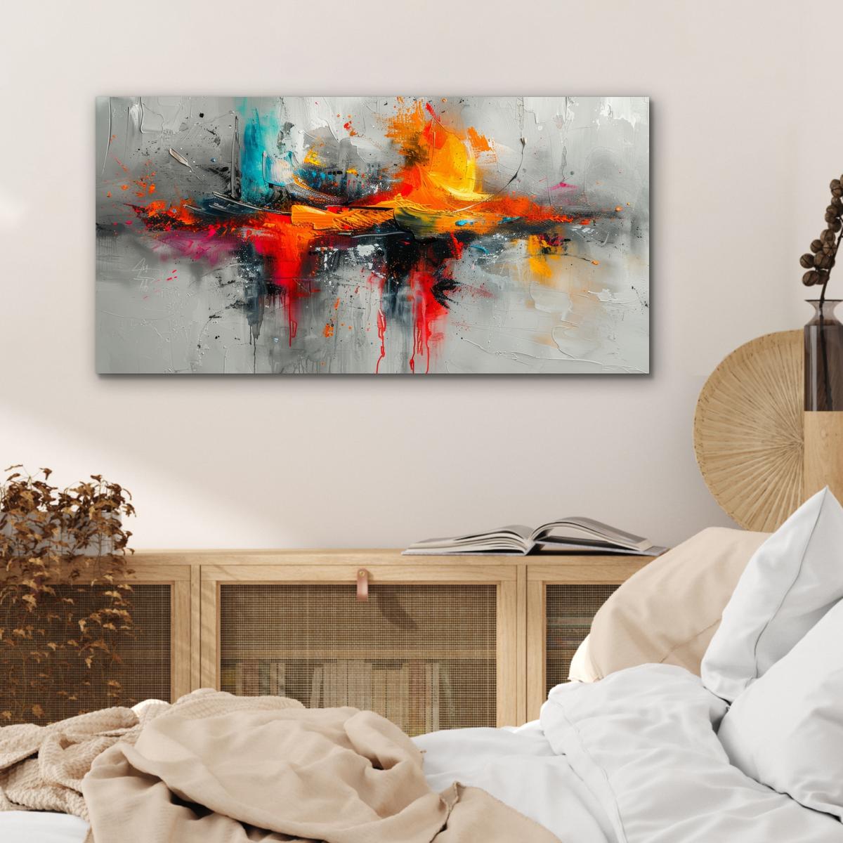 METALLBILD Moderne Kunst - Orange - Grau - Abstrakt 80x40 cm - Hellgrau, Metall (80/40cm) - MuchoWow