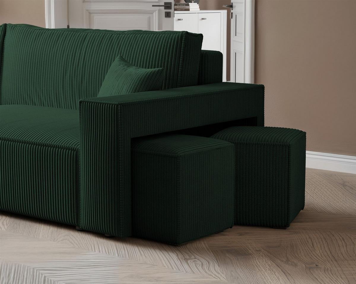 ECKSOFA Adara Inkl. Hocker - Grün, Holzwerkstoff/Textil (262/145cm) - Fun Möbel
