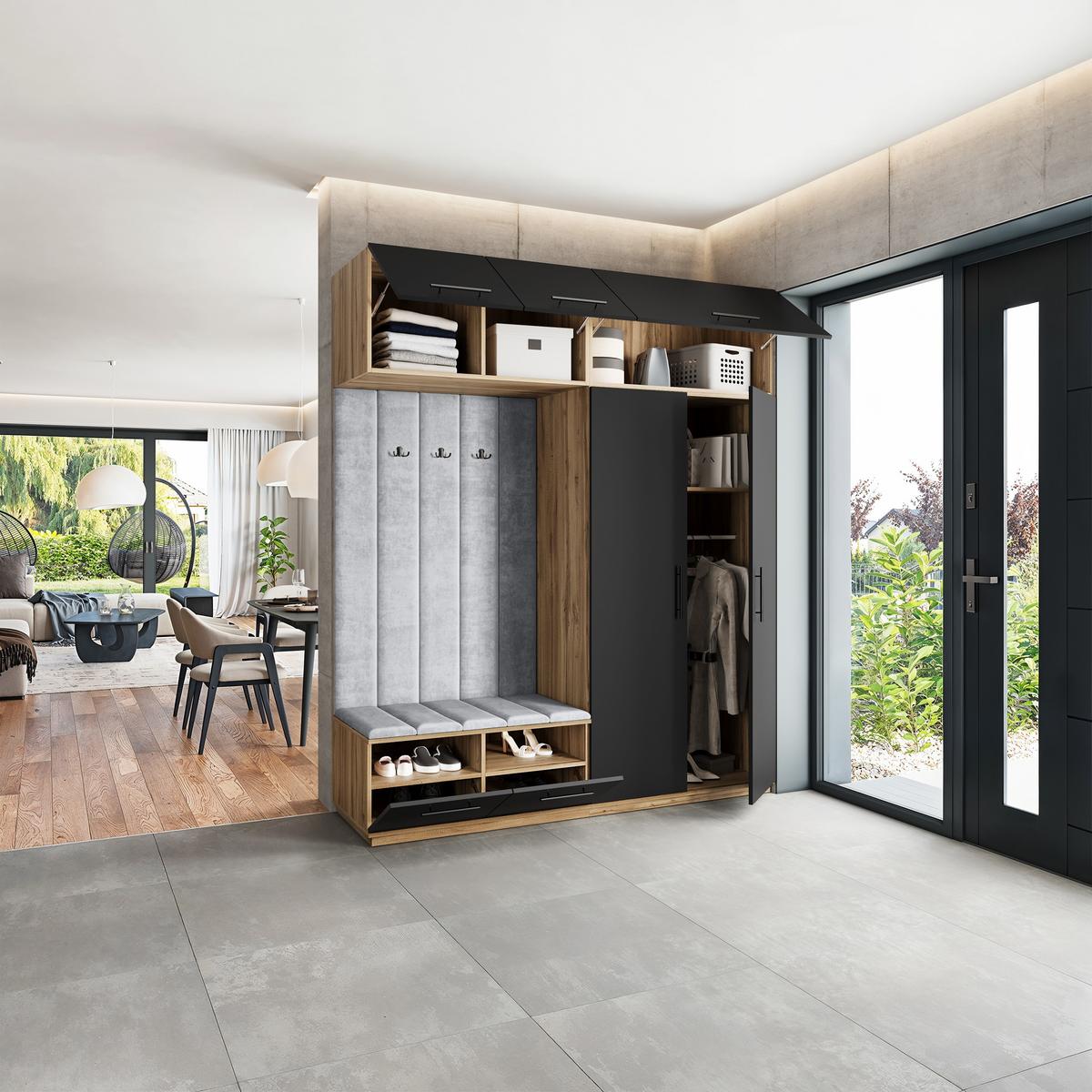 GARDEROBENSCHRANK REMA 200/240/60 cm Modern Eiche Wotan - Eiche Wotan/Hellgrau, Holzwerkstoff (200/240/60cm) - MASSENO
