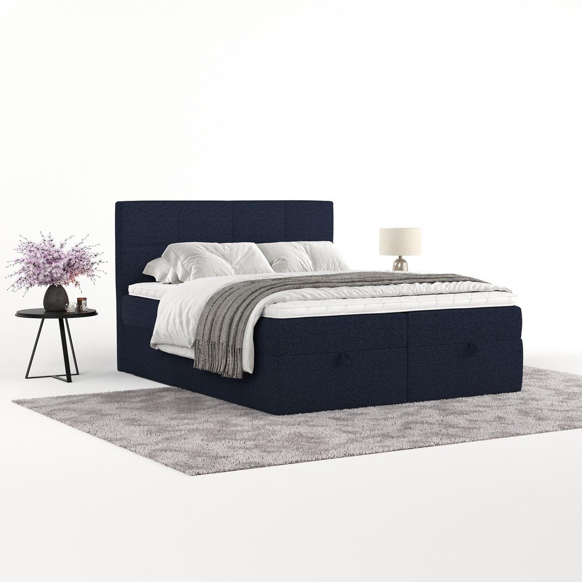 BOXBETT Velto 180/200 cm Marineblau im Riva Stoff - Schwarz/Dunkelblau, Holz/Holzwerkstoff (180/200cm) - AltaBeds