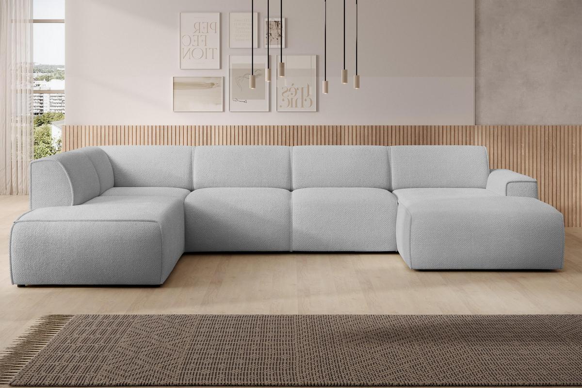 WOHNLANDSCHAFT Didim Hellgrau 378/220/78 cm – großes Sofa stilvoll & bequem L - Hellgrau/Schwarz, Kunststoff/Textil (220/78/378cm) - AX Living