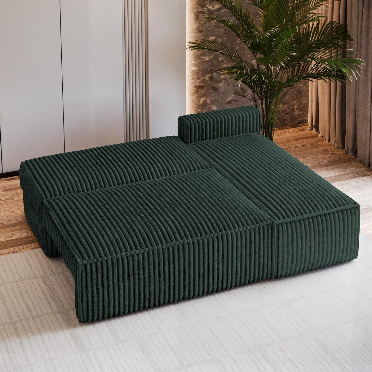 ECKSOFA BRISO T Grün Kordstoff mit Schlaffunktion - Grau/Grün, Holz/Kunststoff (200/140cm) - MASSENO