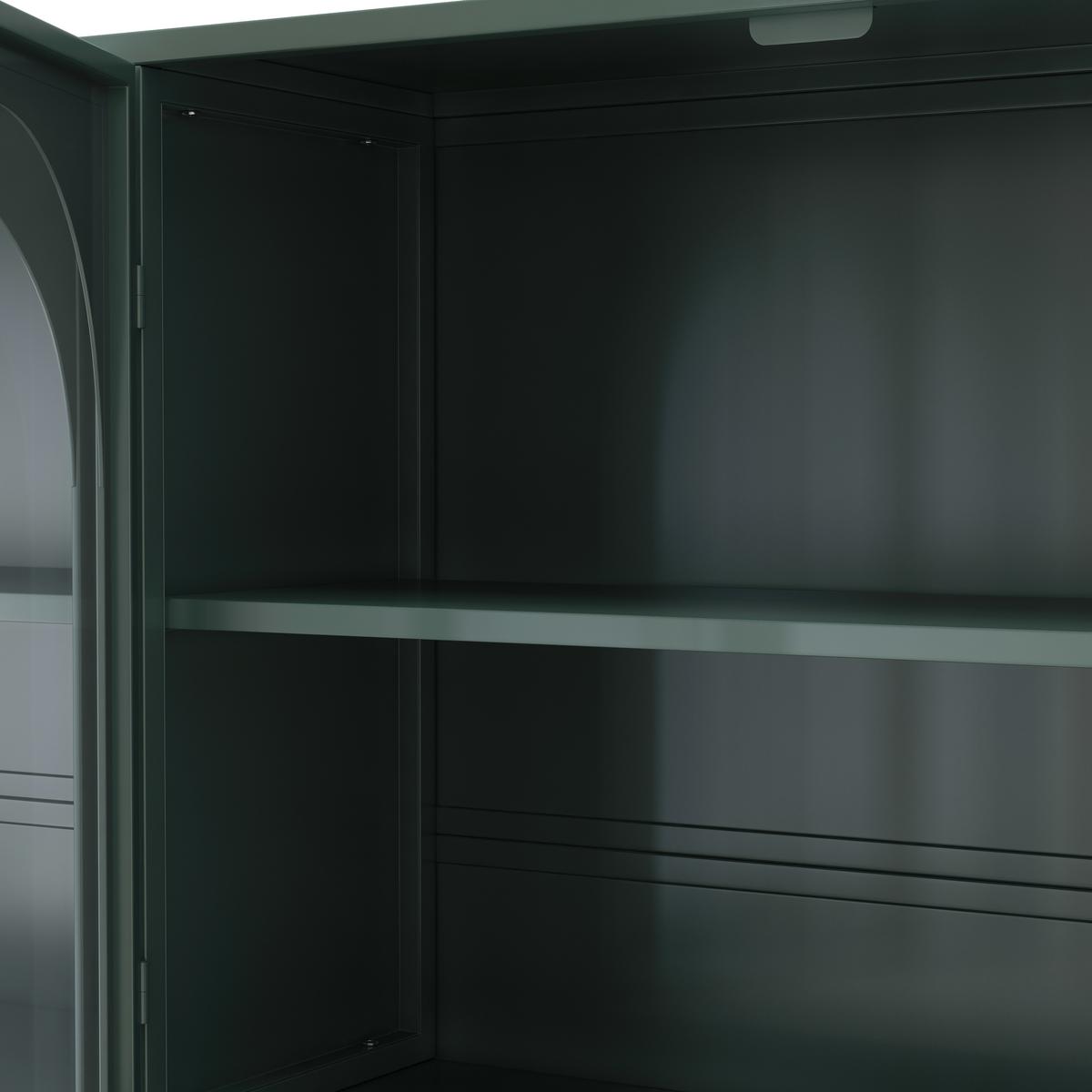 WANDSCHRANK 120cm Metall 4 Türen Graues Glas - Dunkelgrün, Metall (120/70/23cm) - Urban Meuble