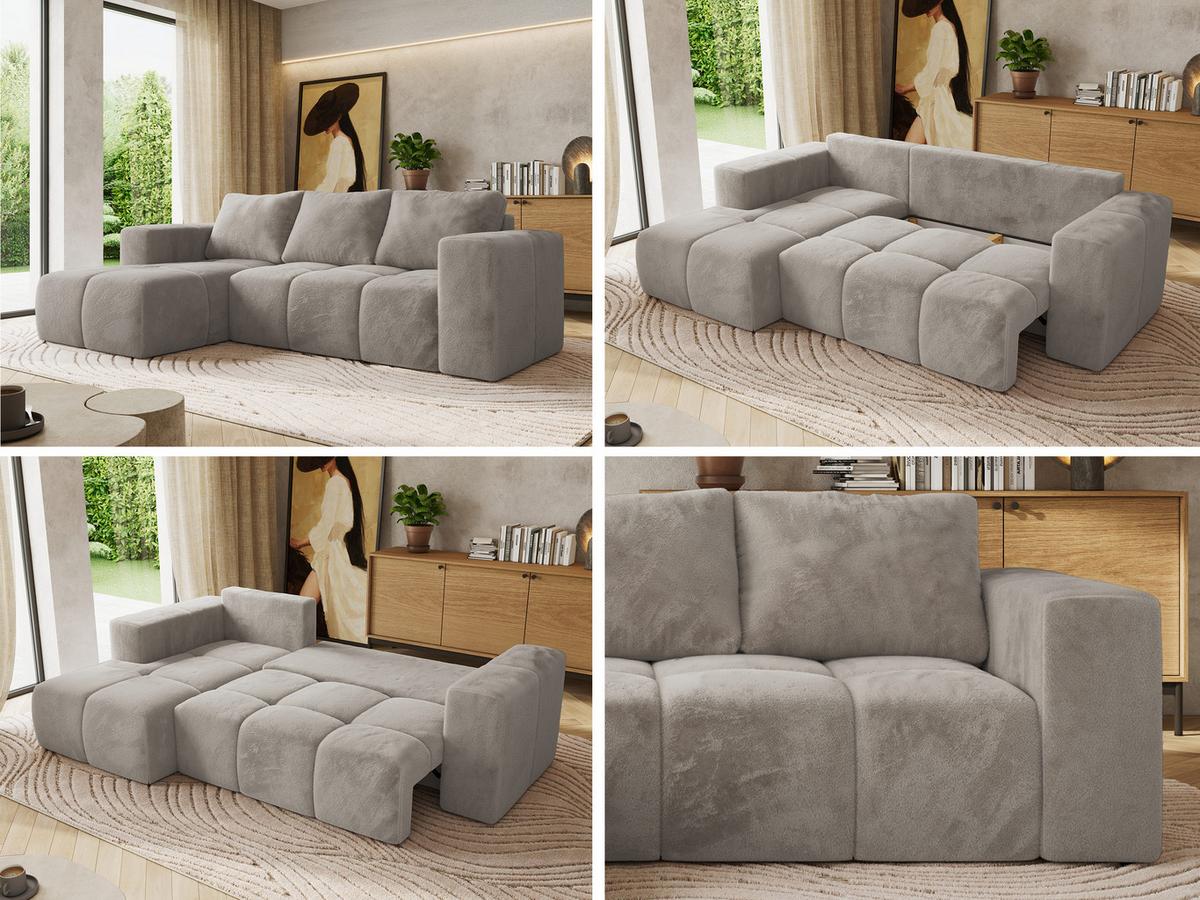 ECKSOFA MONIVA Hellgrau Plüsch - Links - Hellgrau/Schwarz, Kunststoff/Textil (164/266cm) - MKS