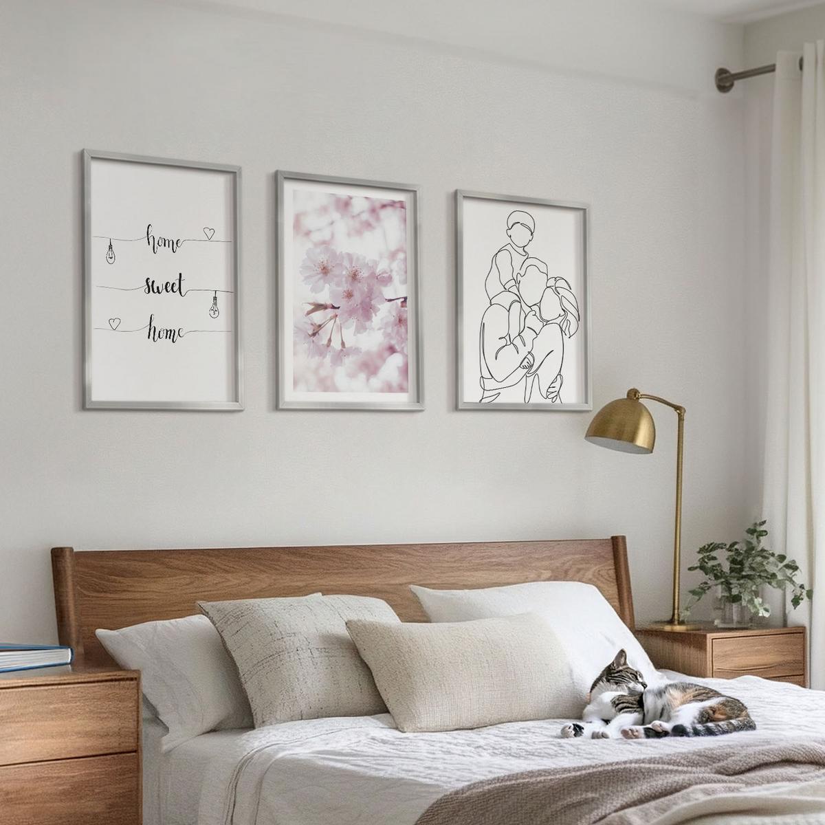 BILDER SET 3er Set - 40x60 cm Silberner Rahmen - Blumenfamilie minimalistisch - Silberfarben, Kunststoff (40/60cm) - TULUP
