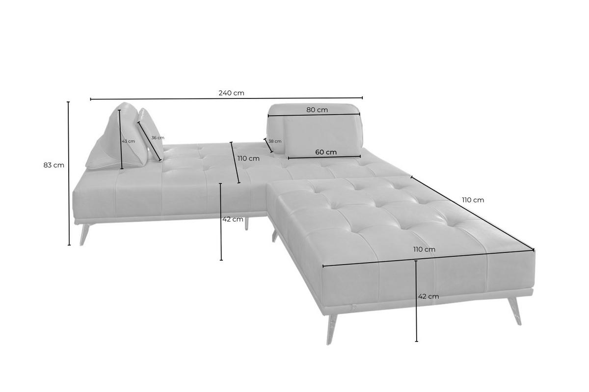 SOFA MIT HOCKER WIOLO 2ER SET Braun Leder - Silberfarben/Braun, Leder/Metall (240/83/110cm) - KAWOLA