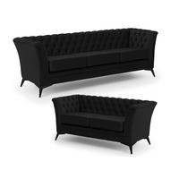 SITZGARNITUR 3+2 Chesterfield Whitby Schwarz Samt mit schwarzen Füßen - Schwarz, Holz/Textil (237/78/82cm) - S-Style Möbel