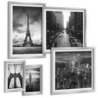 BILDER SET 5er Set - 50x50 cm & 20x30 cm & 40x60 cm Silberner Rahmen - Sommerstrände, Meereslandschaft - Silberfarben, Kunststoff (40/60cm) - TULUP