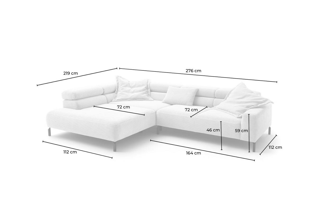 ECKSOFA DELIA Grün Cord Relaxfunktion - Schwarz/Olivgrün, Textil/Metall (276/219cm) - KAWOLA