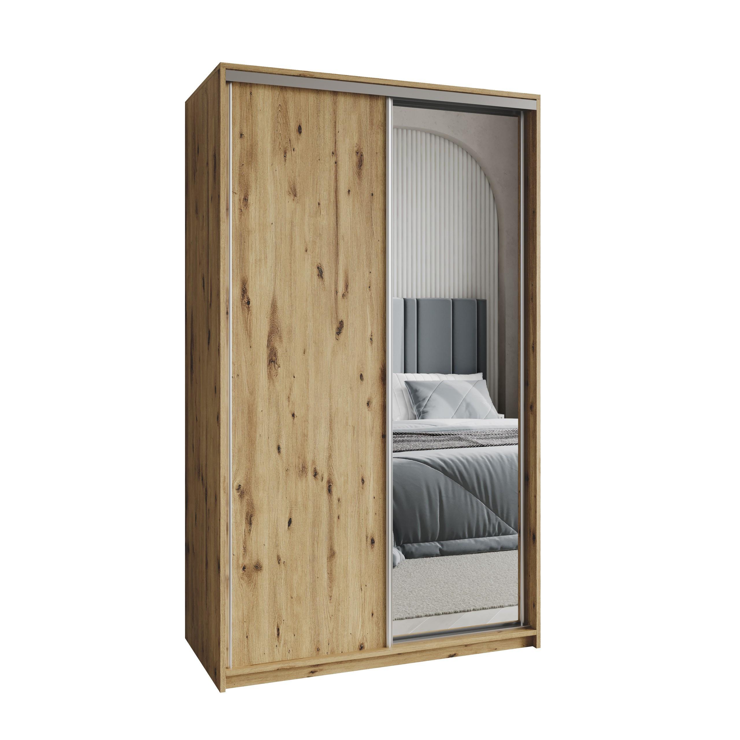 SCHWEBETÜRENSCHRANK TAVI 120/205/60 cm 2-türig mit Spiegel Eiche Artisan - Eiche Artisan, Holzwerkstoff (120/205/60cm) - MASSENO