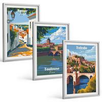 BILDER SET 3er Set - 40x60 cm Silberner Rahmen - Retro-Stadtgrafiken - Silberfarben, Kunststoff (40/60cm) - TULUP
