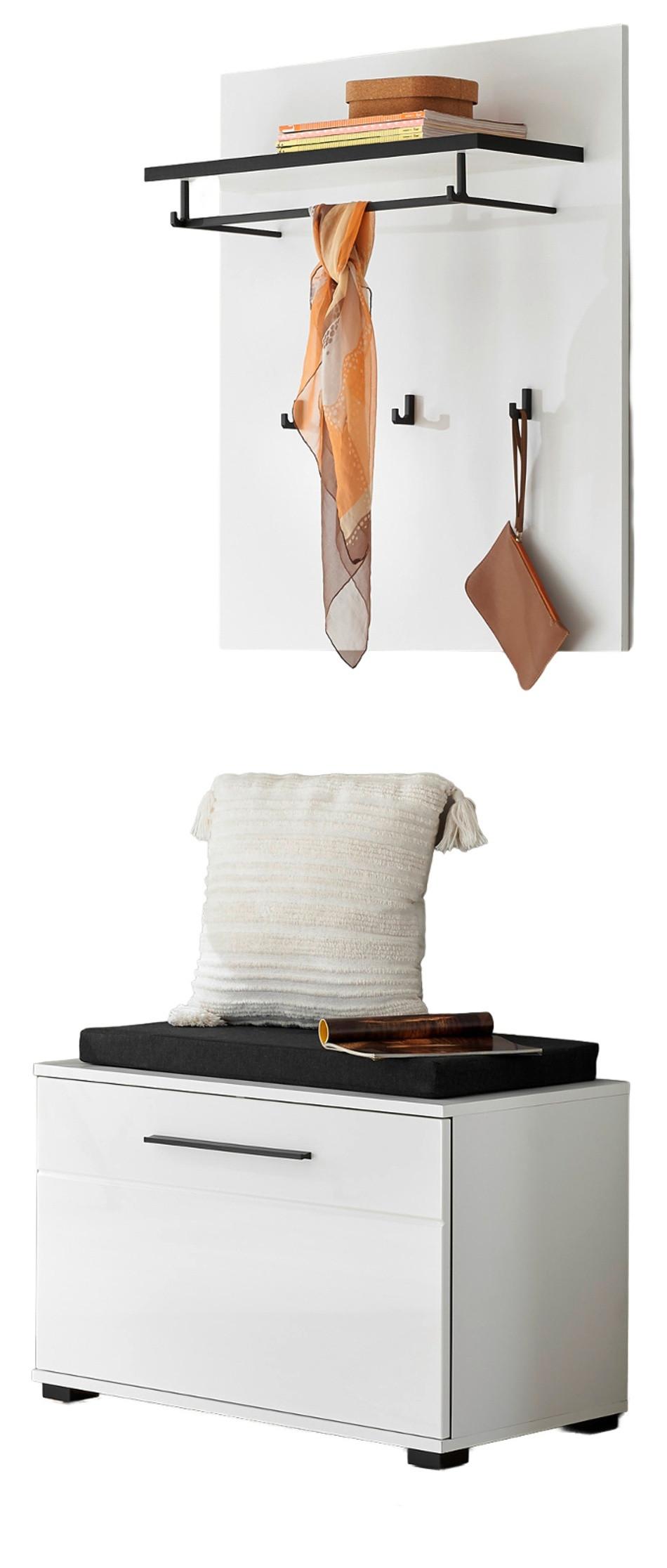 GARDEROBEN-SET 3-teilig weiß Hochglanz 80 cm, Kombination mit Stauraum - Dunkelgrau/Weiß Hochglanz, Holzwerkstoff/Kunststoff (80/200/40cm) - Furn.Design