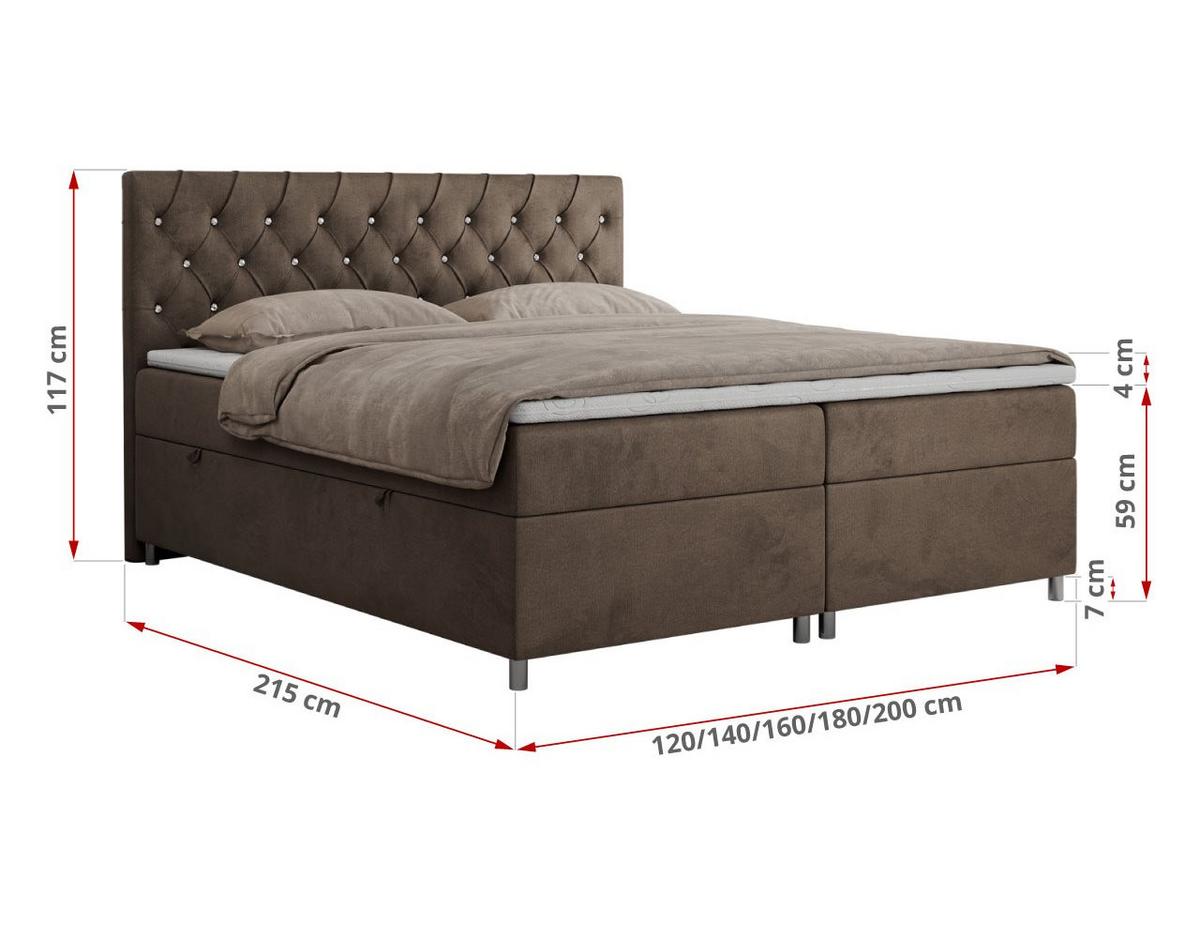 BOXBETT ROMA 200/200 - Braun Velvet - H3 - Braun, Holz/Textil (200/200cm)