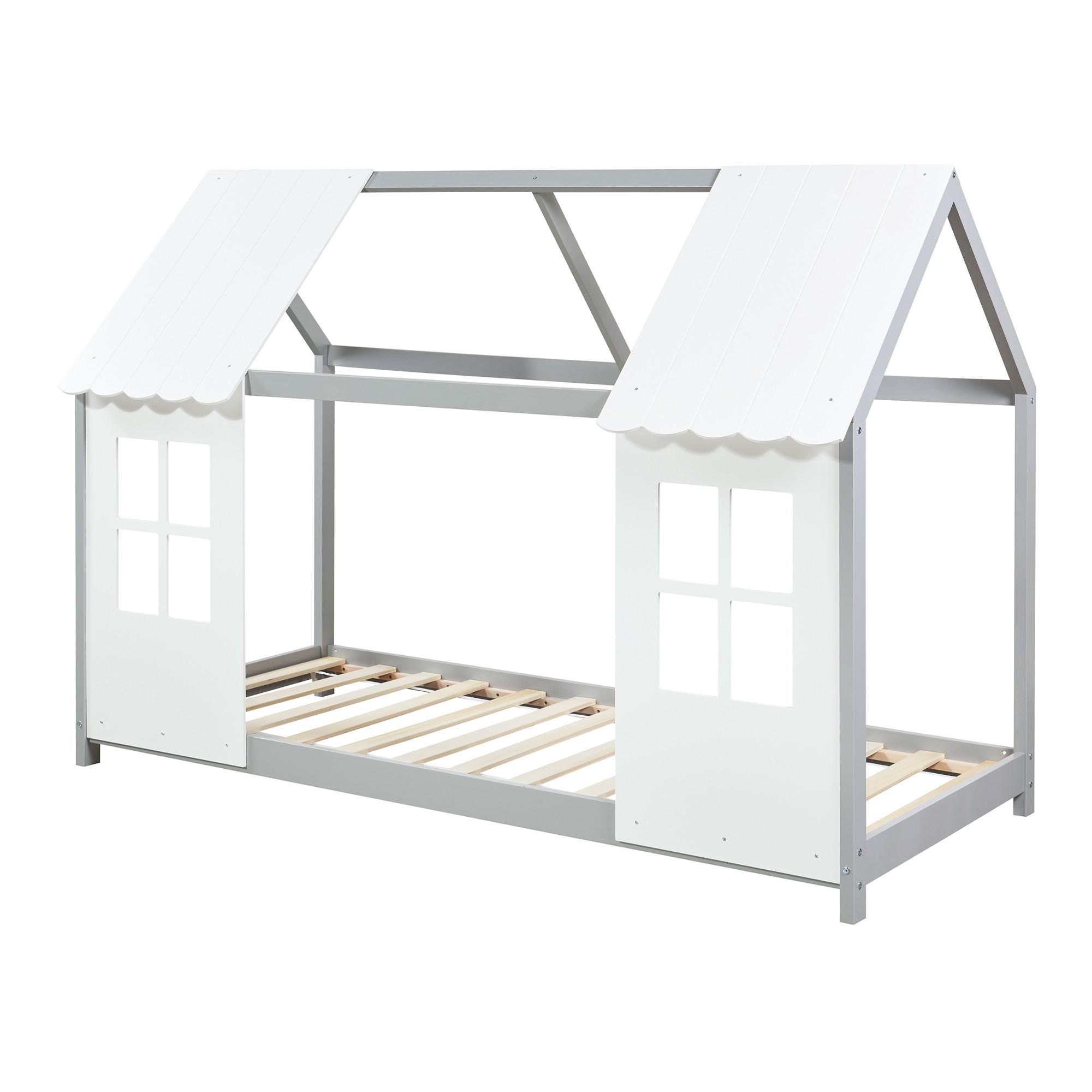 HAUSBETT Tostedt - Weiß/Grau, Holz/Holzwerkstoff (90/200cm) - [en.casa]