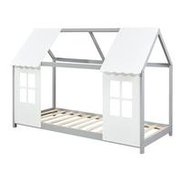 HAUSBETT Tostedt - Weiß/Grau, Holz/Holzwerkstoff (90/200cm) - [en.casa]