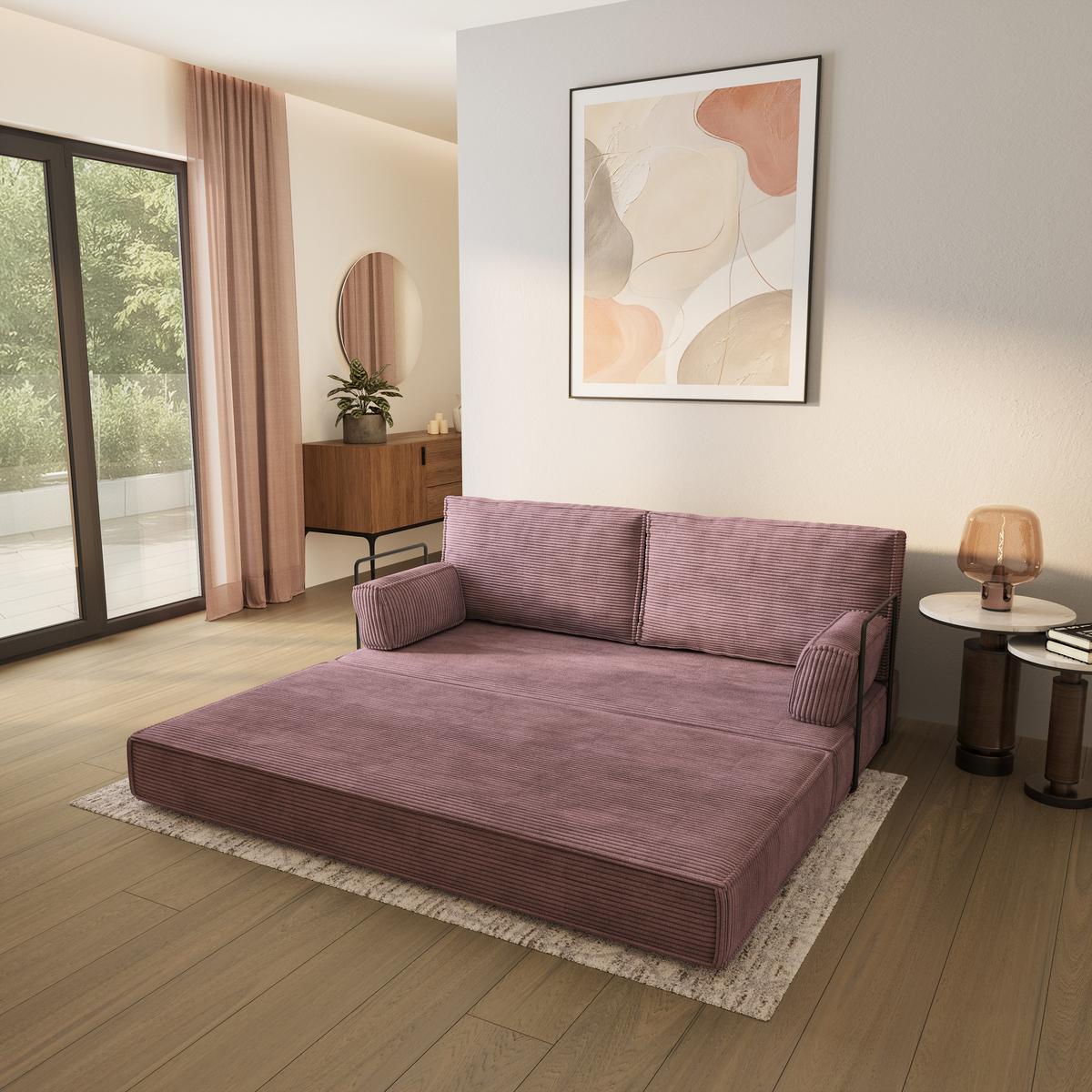 BETTSOFA SILAR aus Schaumstoff Kordstoff Lila Schlaffunktion - Lila, Textil (170/86/80cm) - MASSENO