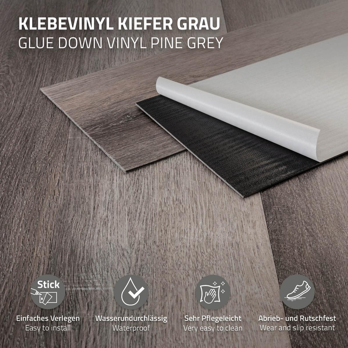 VINYLBODEN selbstklebend 2,23m²/16 Dielen Kiefer Grau - Hellgrau, Kunststoff (91.5/15.3/0.2cm) - ML-DESIGN