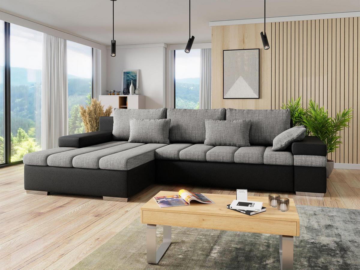 ECKSOFA Bangkok, Seite: Links - Silberfarben/Hellgrau, Holz/Textil (310/175cm) - MIRJAN24