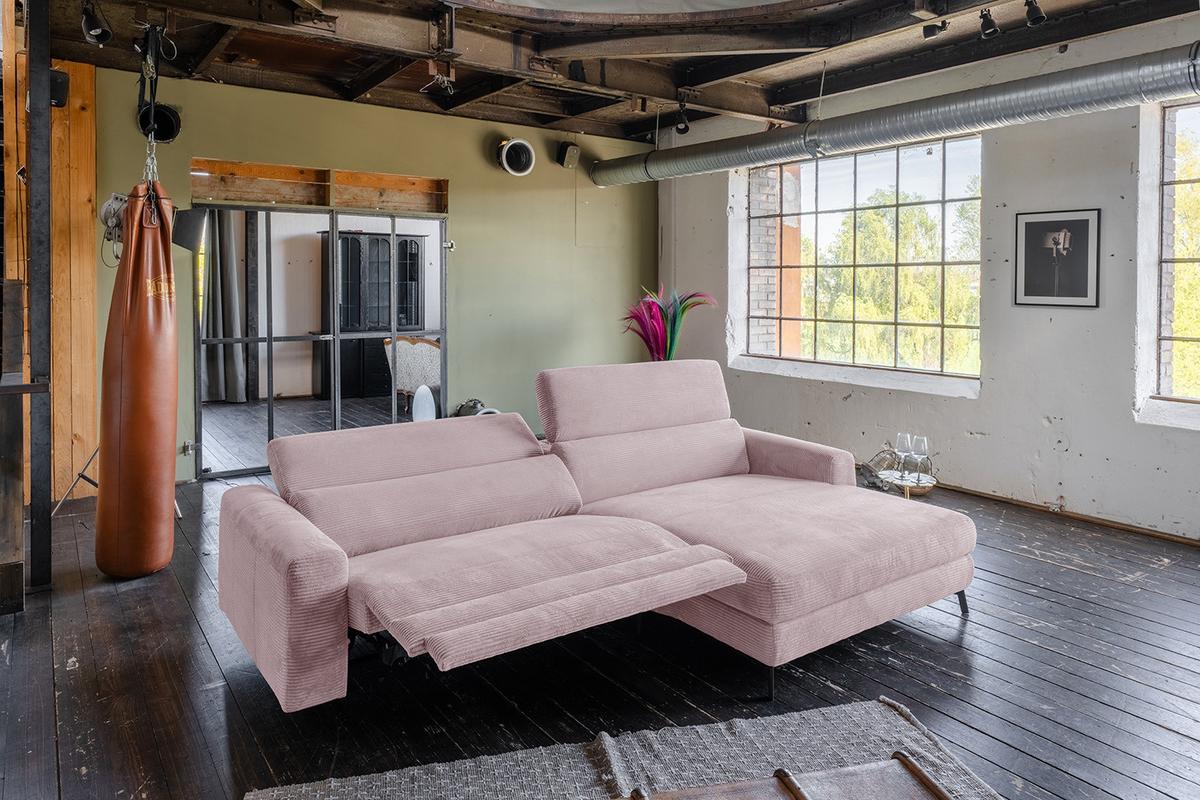 ECKSOFA LAISKA Pink Cord Relaxfunktion - Schwarz/Rosa, Textil/Metall (282/177cm) - KAWOLA