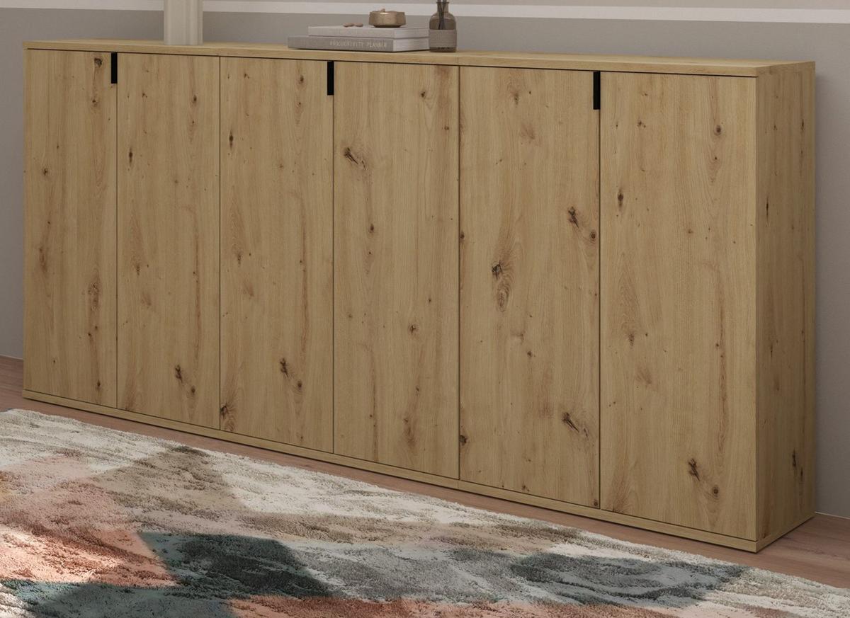 SIDEBOARD Eiche Artisan 183 cm, Kommode mit viel Stauraum - Schwarz/Eiche Artisan, Holzwerkstoff/Metall (183/99/34cm) - Inn.Furn