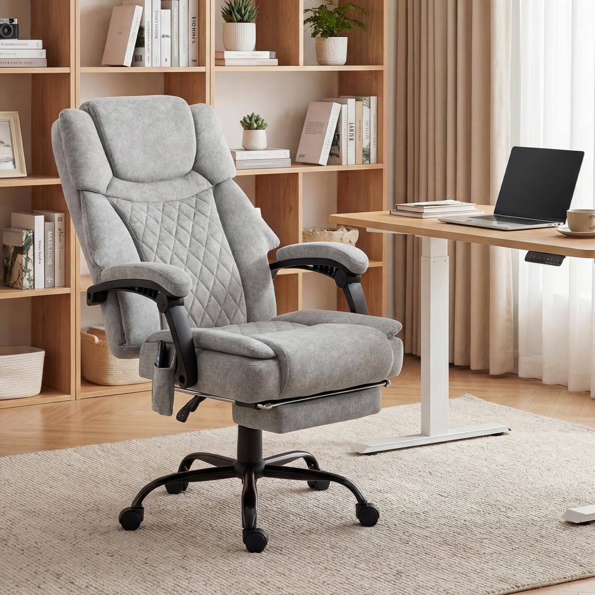BÜROSTUHL-MIT-MASSAGEFUNKTION Polyester Grau - Grau, Textil (69.5/126/77.5cm) - HOMCOM