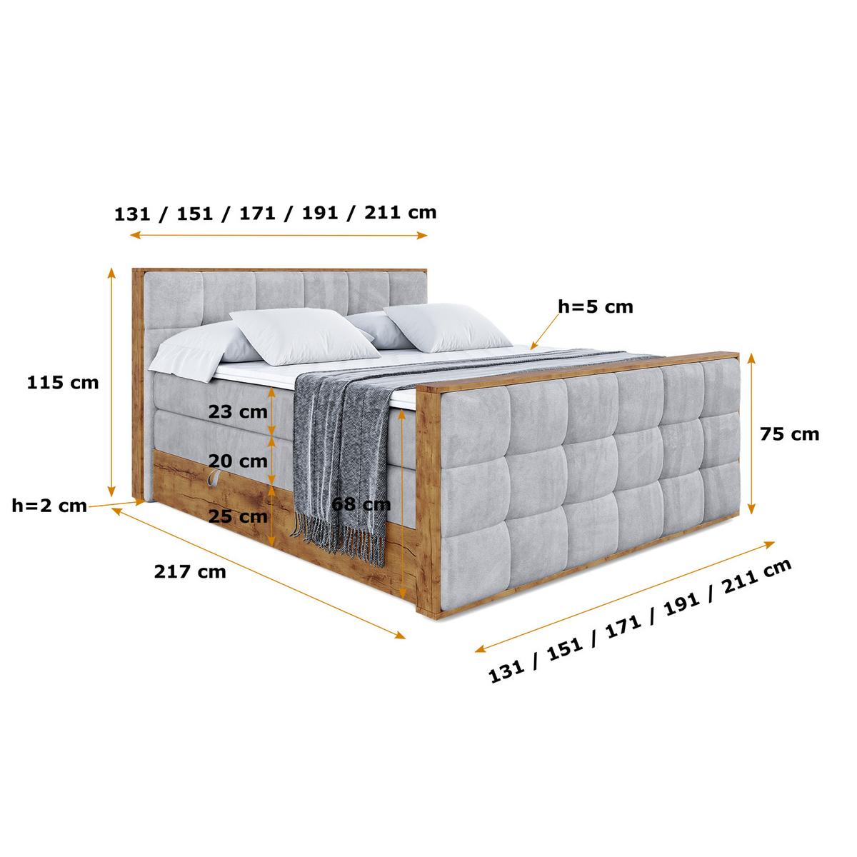 BOXSPRINGBETT mit Matratze H3|H4 und Lattenrost - LOLLI7-Z KING-120x200 - Grau Monolith - Grau, Holzwerkstoff (120/200cm) - ALTDECOR
