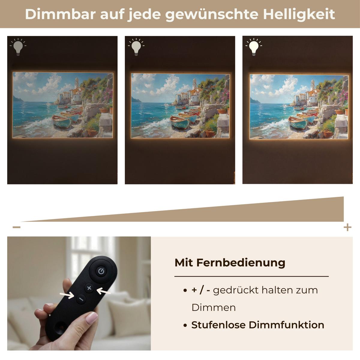 WANDLEUCHTE MIT AKKU Boote - Felsen - Meer - Sonne 90x60 cm - Blau, Holzwerkstoff (90/60/8cm) - OnlyWow