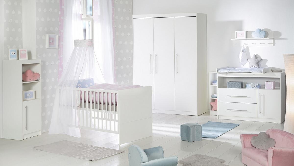 BABYZIMMER-SET Maren mit breiter Wickelkommode 3-teilig - Weiß, Holzwerkstoff (76/80/142cm) - Roba