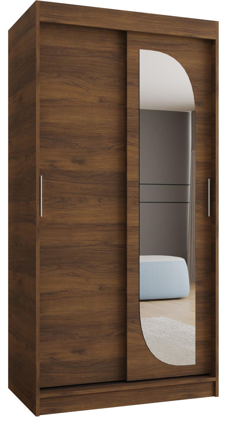 SCHIEBETÜRENSCHRANK mit Spiegel LUCY 200/100/62 2-türig - Silberfarben/Walnussfarben, Holz (100/62/100cm) - MÖBEL KRYSPOL