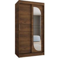 SCHIEBETÜRENSCHRANK mit Spiegel LUCY 200/100/62 2-türig - Silberfarben/Walnussfarben, Holz (100/62/100cm) - MÖBEL KRYSPOL