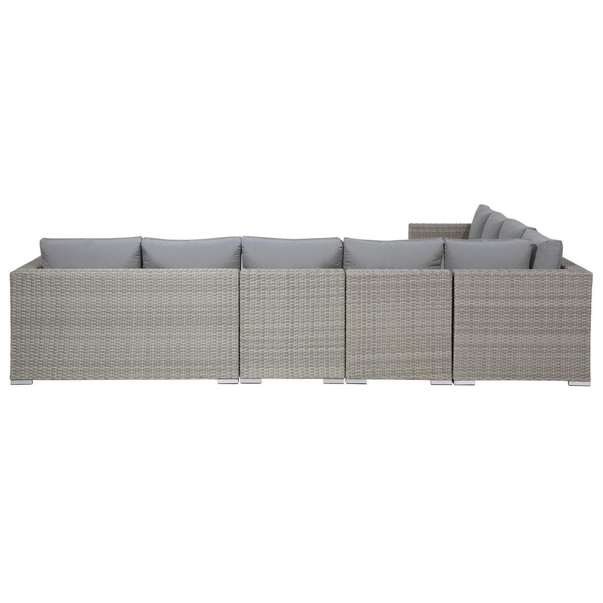 LOUNGE-SET 8-Sitzer hellgrau linksseitig modular Auflagen grau XXL - Hellgrau/Grau, Kunststoff - Beliani