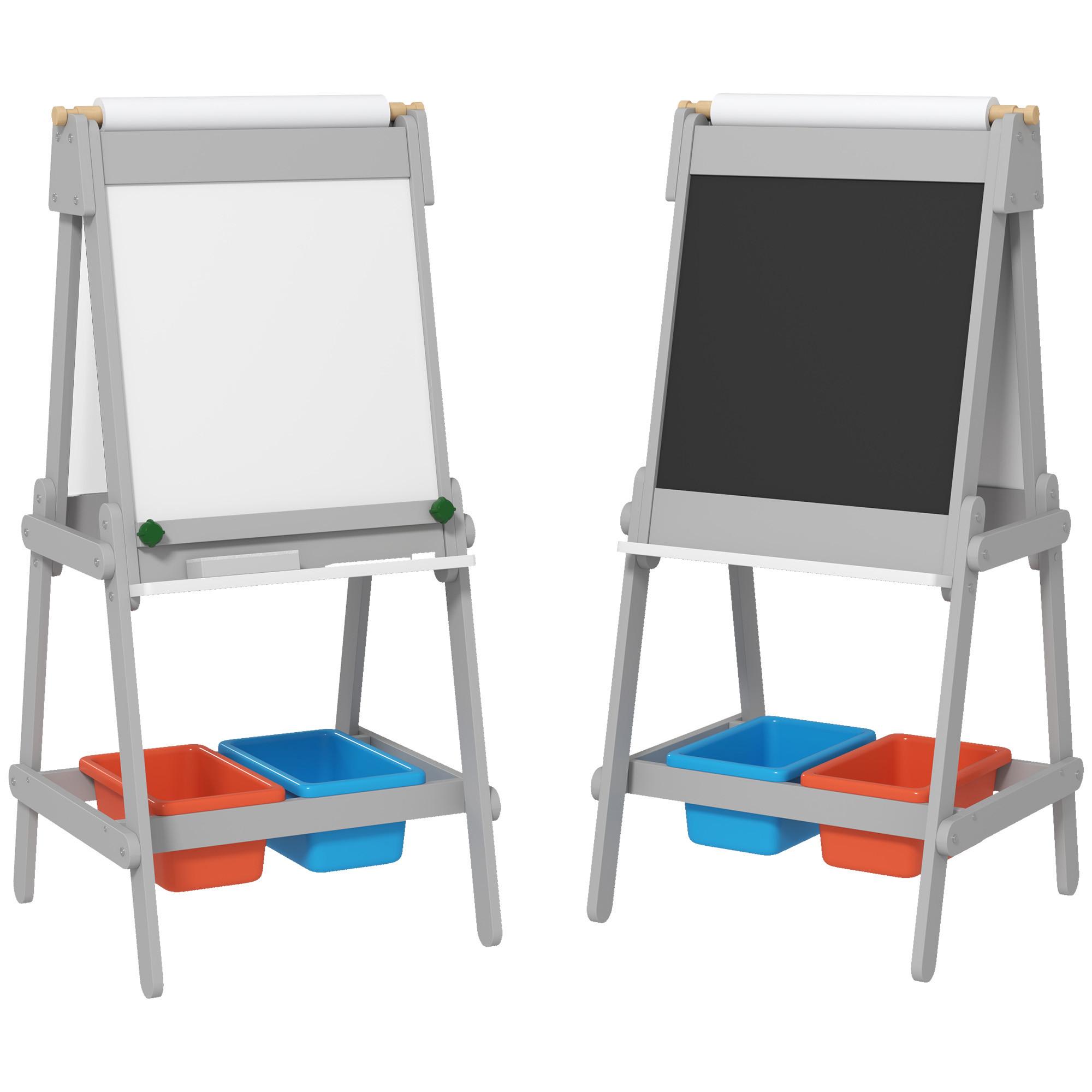 3-IN-1 Kindertafel, doppelseitige Kinder Staffelei mit Kreidetafel, Whiteboard - Grau, Holzwerkstoff (50/108/51cm) - AIYAPLAY