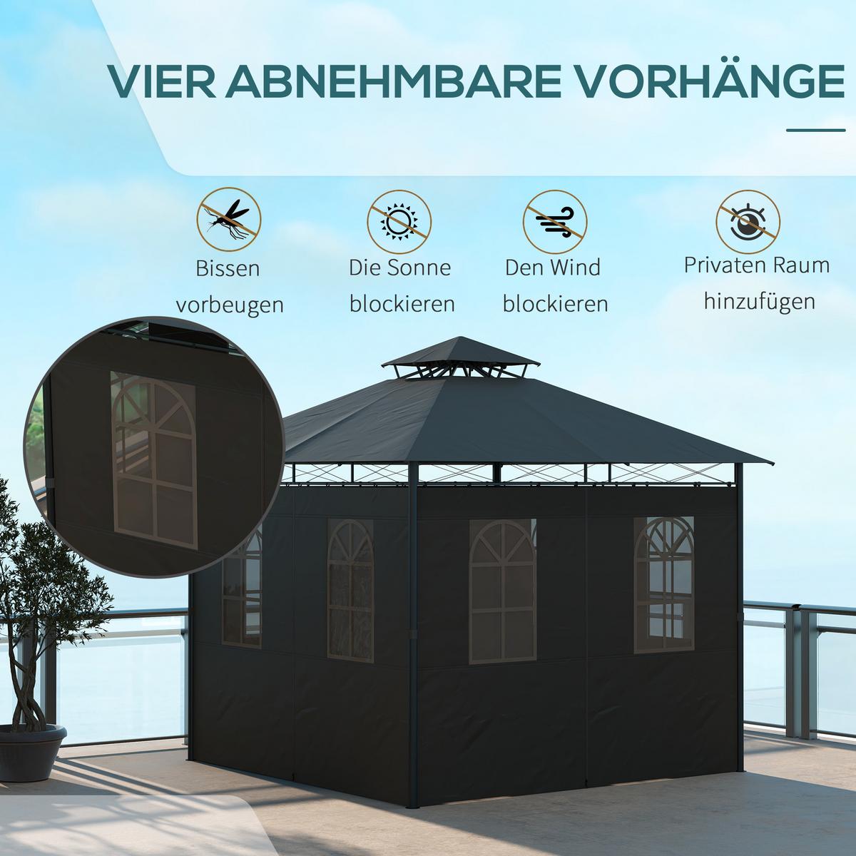 PAVILLON, Dunkelgrau, Metall, Polyester - Dunkelgrau, Metall (300/288/300cm) - Outsunny