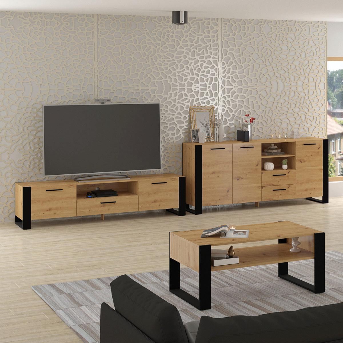 TV-MÖBEL Nouka Holz und Schwarz - Braun, Holzwerkstoff (200/48/43cm) - Petits-meubles